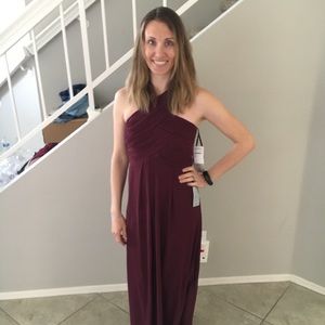 crisscross bodice chiffon gown